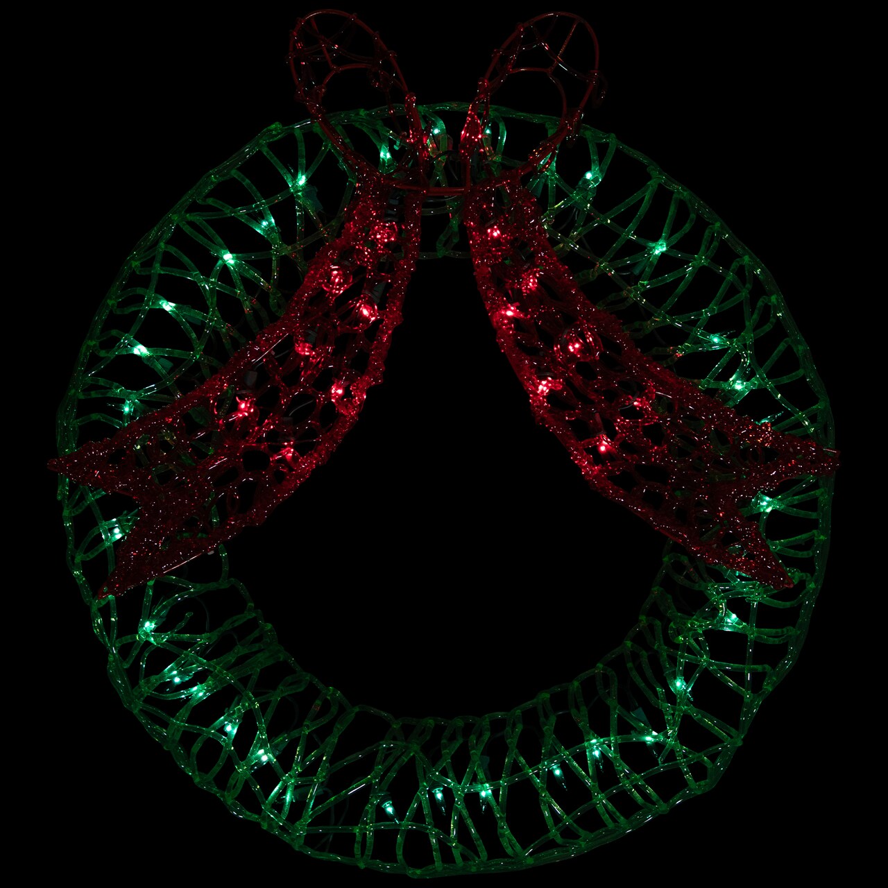 Northlight 20" Green and Red Lighted Wreath and Bow Christmas Window Silhouette Decoration